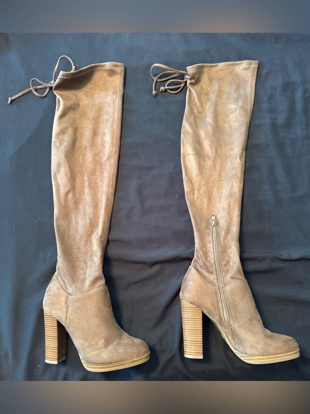 Knee-High Suede Platform Boots in Tanish Brown